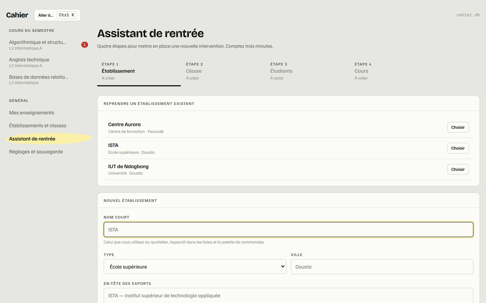 L'assistant de rentrée : quatre étapes enchaînées