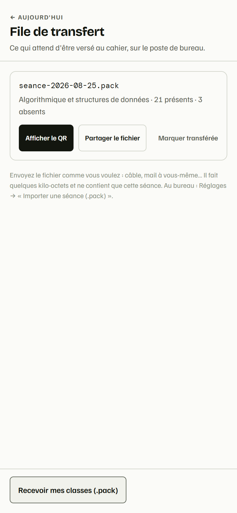 La file de transfert sur téléphone